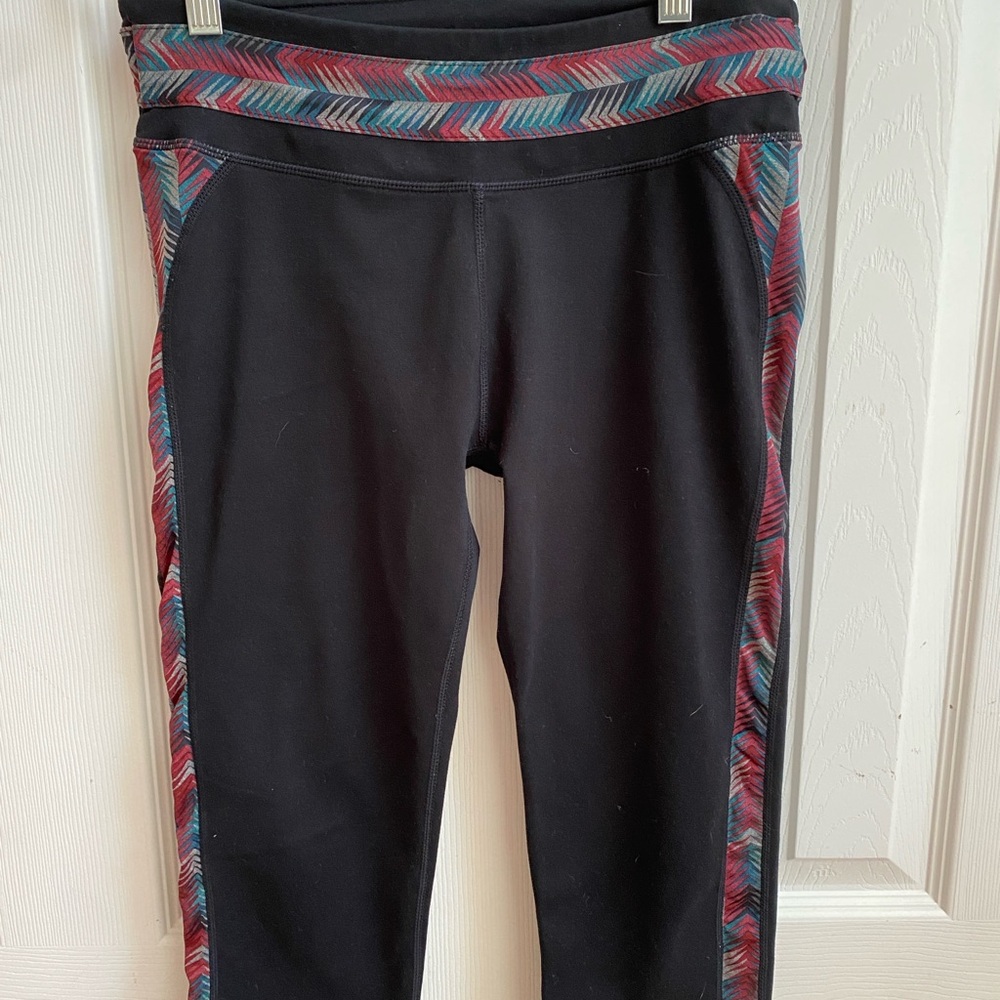Fabletics Black Leggings with Colorful Chevron Accents